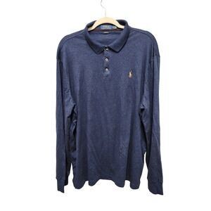 Polo Ralph Lauren Mens Long Sleeve Polo Shirt Classic Fit Navy Blue Cotton XL